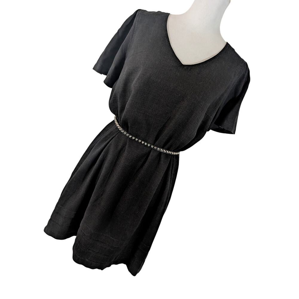 NICOLE MILLER ORIGINAL! BLACK LINEN BLEND SHIFT STYLE OR BELTED DRESS! SZ M